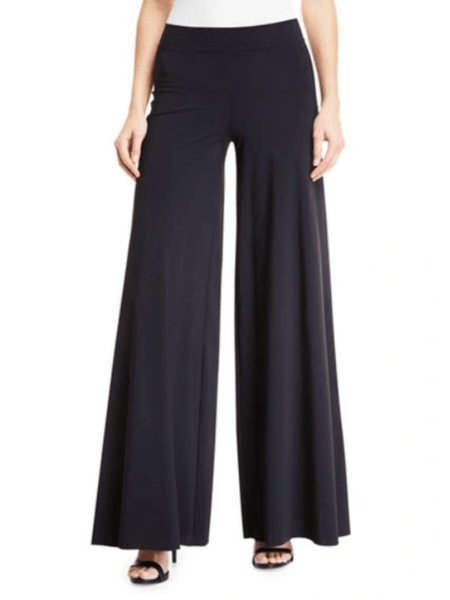 

Summer High Stretch Plain Simple Elastic waist Daily Pants, Black, Wide Leg Pants
