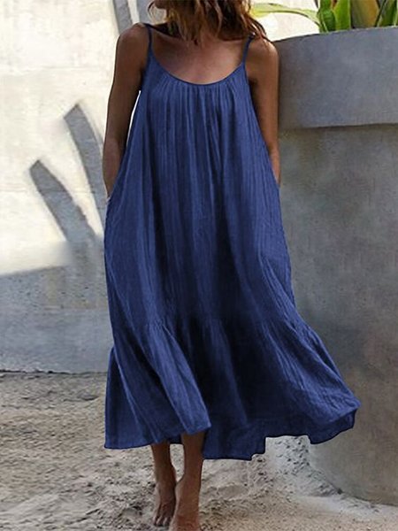

Boho Short Sleeve Woven Dress, Blue, Midi Dresses