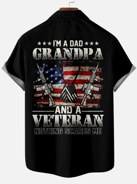 

Men’s I'm A Dad Grandpa Veteran Casual Tribal Short Sleeve Hawaiian Shirt, Black, Shirts