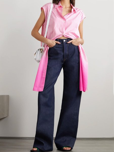 

Striped Casual Short Sleeve Blouse, Pink, Blouses and Shirts