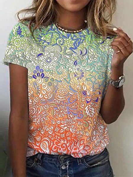 

Casual Ombre Tribal Short Sleeve T-Shirt, Multicolor, T-Shirts
