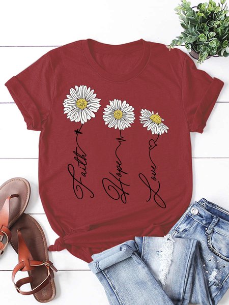 

Daisy Faith Hope Love Women's Short Sleeve T-Shirt, Red, T-shirts