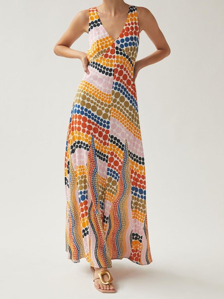 

Polka Dots Loosen Sleeveless Woven Dresses, Multicolor, Maxi Dresses