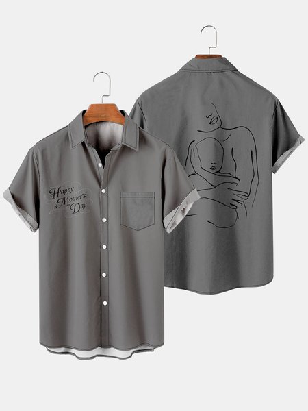

Men's Mother's Day Print Casual Breathable Hawaiian Short Sleeve Shirt, Black, Men's Floral shirt
