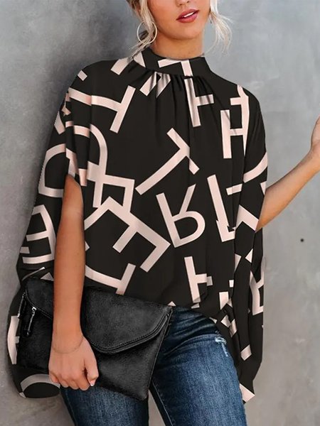 

Daily Letter Loosen Cap Sleeve Top, Black, Blouses and Shirts