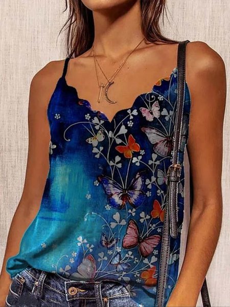 

Cotton Blends Loosen Casual Woven Tank, Blue, Tanks & Camis
