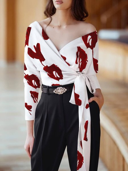 

Elegant Cross Front Regular Fit Long Sleeve Top, White, Tops