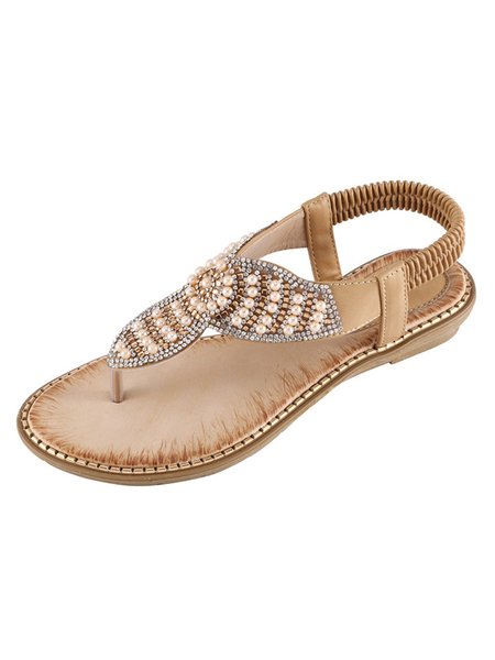 

Rhinestone Beaded Boho Thong Sandals, Apricot, Sandals