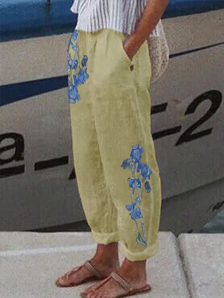 

JFN Floral Pocketed Casual Pants White, Yellow, Pants