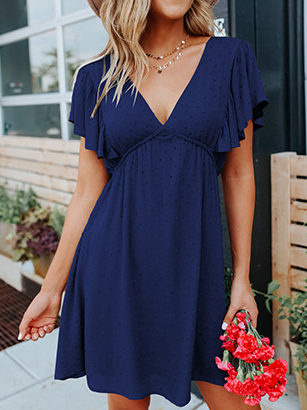 

vacation beach V Neck Sexy Regular Fit Short Sleeve Woven Dress, Purplish blue, Summer Dresses