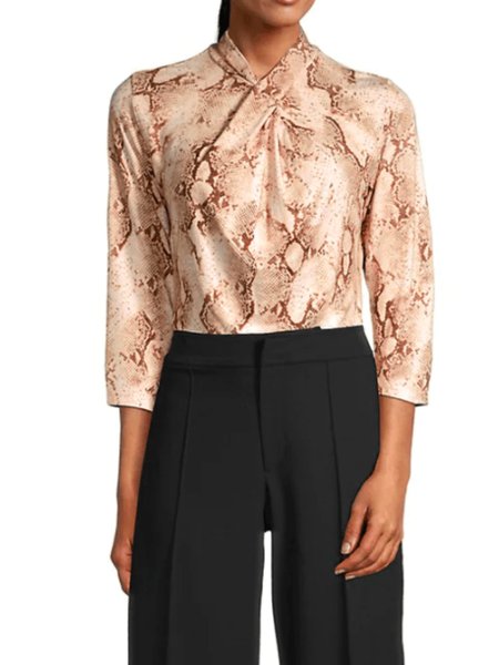 

Summer Lightweight Snakeskin V Neck Short Sleeve Daily High Stretch Tops, Tops