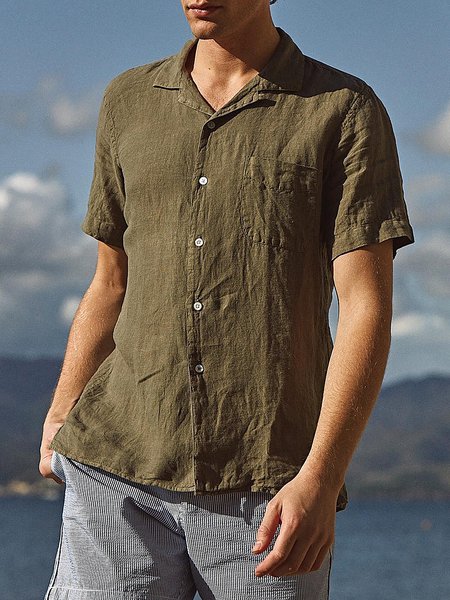 

Men's Cotton Linen Style Short Sleeve Shirt 43 / 5,000 翻译结果, Green, Shirts ＆ Blouse