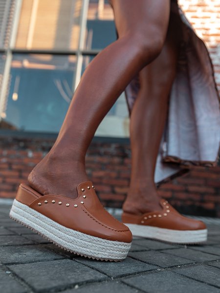 

Women's Studded Straw Platform Mules, Camel, Creepers & Wedges
