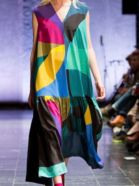 

Loosen Casual Sleeveless Woven Dresses, Multicolor, Maxi Dresses
