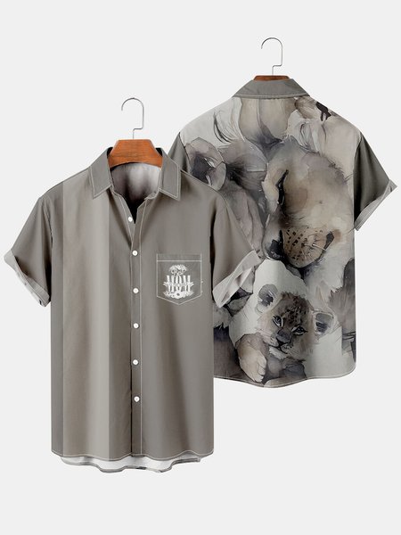 

Men's Mother's Day Print Casual Breathable Hawaiian Short Sleeve Shirt, As picture, Men's Floral shirt