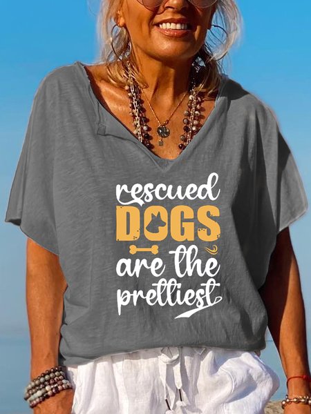 

Rescued Dogs Are The Prettiest Lapel Short Sleeve T-Shirt, Gray, T-shirts