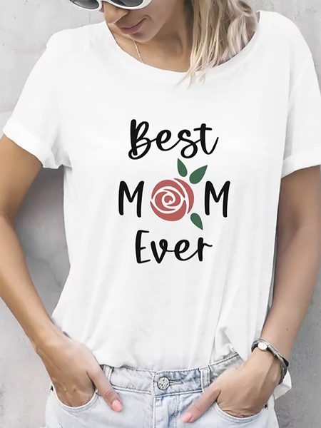 

Best Mom Ever Casual Round Neck Short Sleeve Mothers's Day T-Shirt, White, Tees & T-shirts