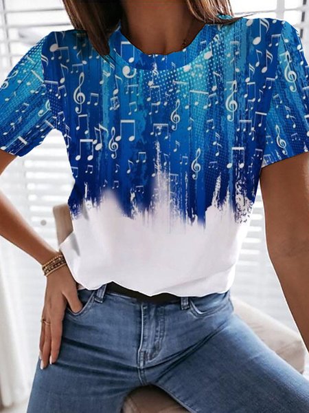 

Casual Crew Neck Regular Fit Ombre Short Sleeve T-Shirt, Blue, Tops