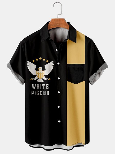 

Men's Printed Casual Breathable Short Sleeve Hawaiian Shirt, Black, Men's Floral shirt