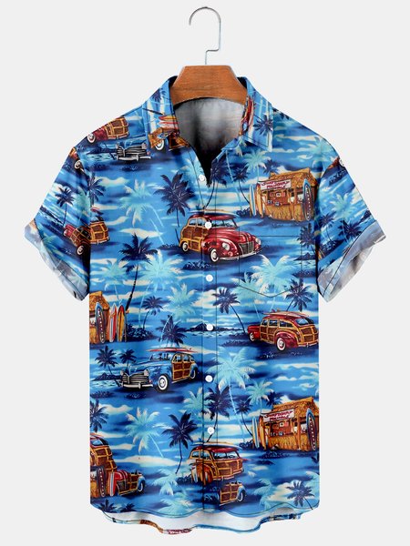 

Men's Printed Casual Breathable Hawaiian Short Sleeve Shirt, Black, Men's Floral shirt