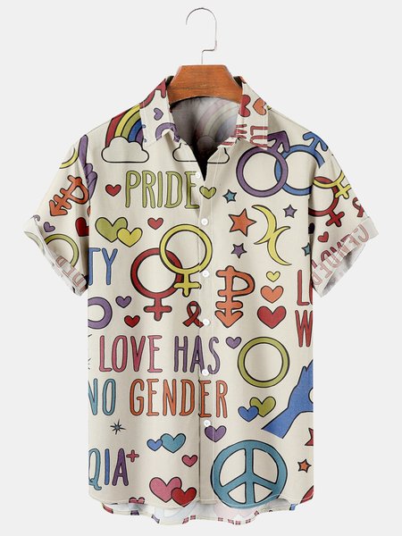 

Mens LGBT Print Lapel Loose Short Sleeve Funky Hawaiian Shirts, Khaki, Men's Floral shirt