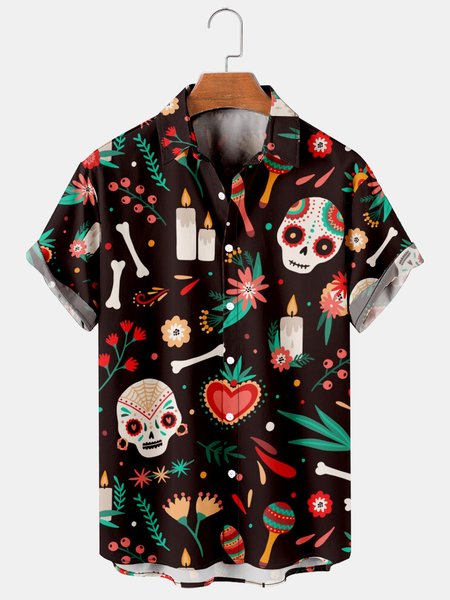 

Men's Printed Casual Breathable Hawaiian Short Sleeve Shirt, As picture, Men's Floral shirt