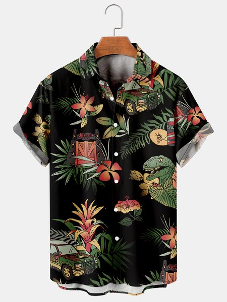 

Men's Printed Casual Breathable Hawaiian Short Sleeve Shirt, As picture, Men's Floral shirt