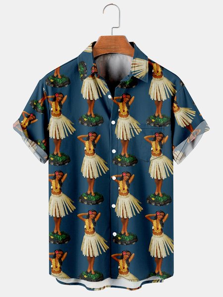 

Men's Printed Casual Breathable Hawaiian Short Sleeve Shirt, Black, Men's Floral shirt
