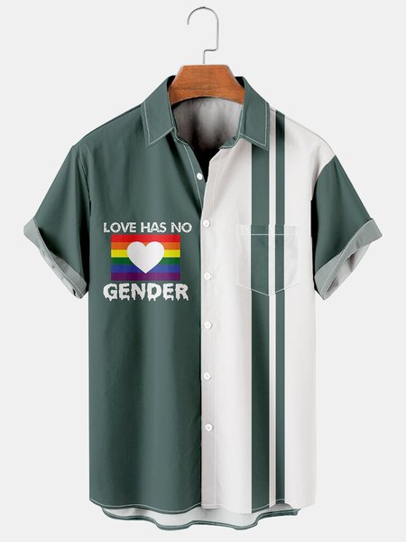 

Men's LGBT Rainbow Print Loose Short Sleeve Hawaiian Shirt, As picture, Men's Floral shirt