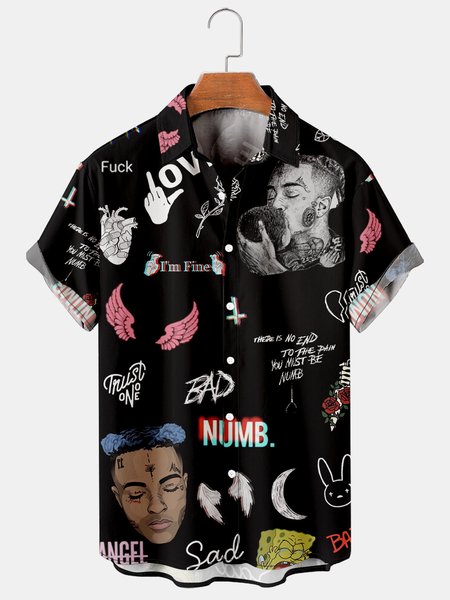 

Men's LGBT Rainbow Print Loose Short Sleeve Hawaiian Shirt, As picture, Men's Floral shirt