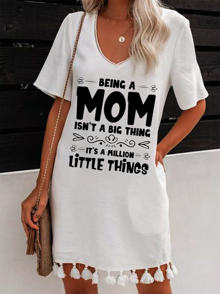

Mother's Day Letter Print V Neck Casual Short Sleeve Mini Dresses, White, Dresses