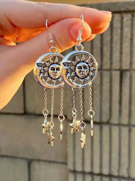 

JFN Vintage Alloy Sun Star Earrings, As picture, Earrings