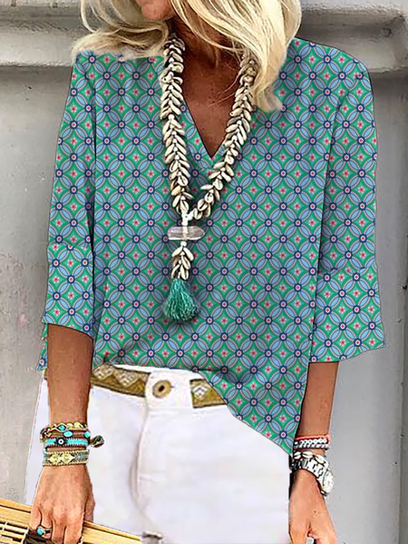 

Plus size Geometric Printed Casual Tops, As picture, Tops