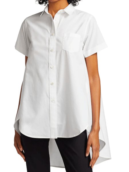

Summer Non-Stretch Lightweight Cotton Short Sleeve Daily Tops, White, Tops