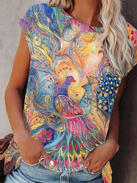 

Vacation Loosen Crew Neck Short Sleeve T-Shirt, Multicolor, T-Shirts