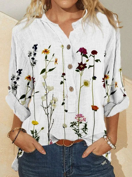 

Casual V neck Floral Half sleeve Tops, White, Blouses & Shirts