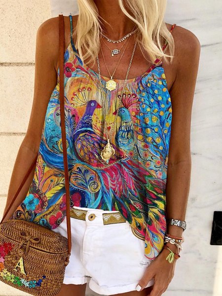 

Loosen Casual Animal Woven Tank, As picture, Tank Top