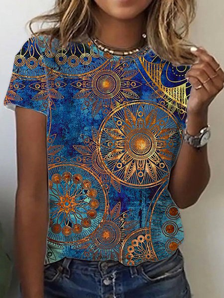 

Printed Crew Neck Short Sleeve Casual T-Shirt, As picture, T-Shirts