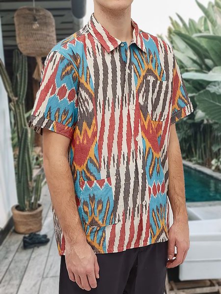 

Men's Ethnic Elements Graphic Print Short Sleeve Shirt, Orange, Shirts ＆ Blouse