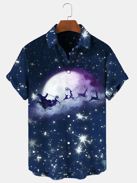 

Short Sleeve Christmas Shirt Collar Shirts & Tops, As picture, Men's Floral shirt