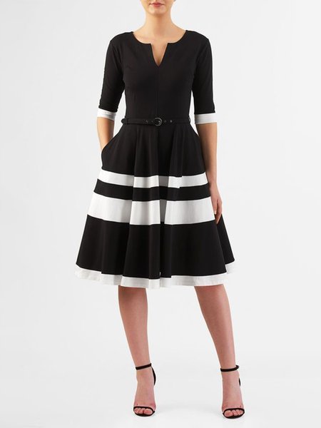 

Regular Fit Short Sleeve Knit Work Midi Dress, Black, Midi Dresses