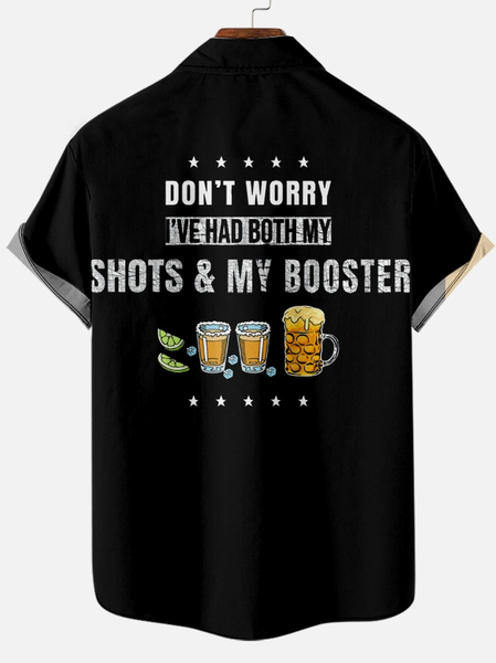

Men’s Don't worry I've had both my shots and booster Casual Tribal Short Sleeve Hawaiian Shirt, Black, Shirts