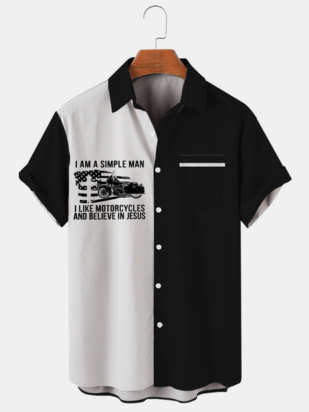 

Casual Style Sports Series Car And Text Elements Lapel Short-Sleeved Shirt Print Top, Black, Men's Floral shirt
