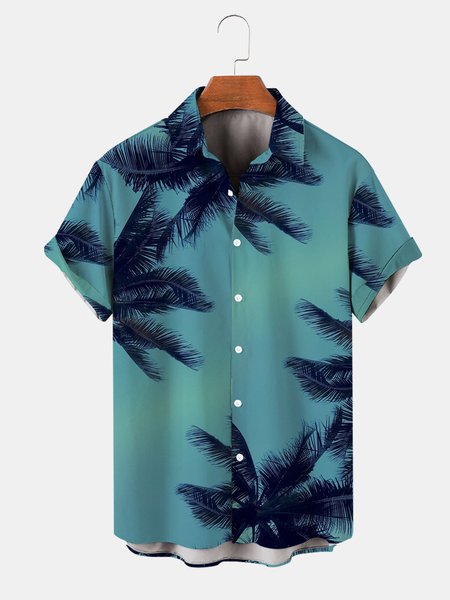Mens Beach Print Casual Breathable Hawaiian Short Sleeve Shirt, Green, Men's Floral shirt