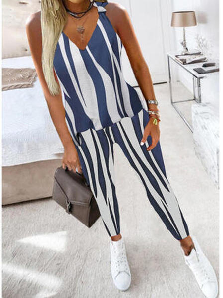 

Geometric Vacation Jumpsuit & Romper, Blue, Jumpsuits＆Rompers