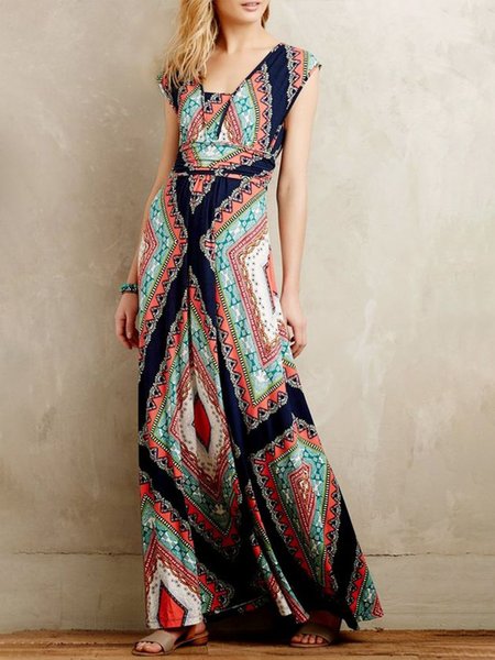 

Vacation Short Sleeve Knit Maxi Dress, Multicolor, Maxi Dresses
