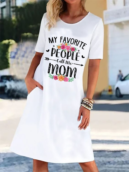 

Mother’s Day Casual Letter Round Neck Short Sleeve Knee-length Dress, White, Mini Dresses