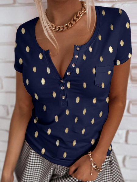 

Polka Dots Regular Fit Short Sleeve T-Shirt, Blue, T-Shirts