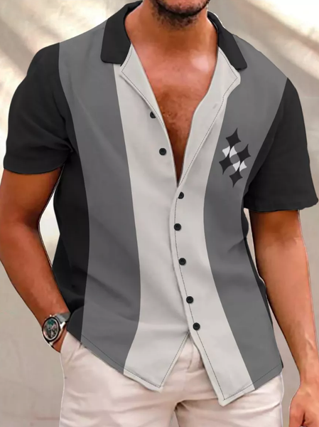 

Men's Retro Camp Casual Short Sleeve Shirts, As picture, Short Sleeves Shirts