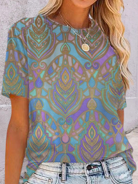

Fashion Tribal Loose Short Sleeve Printed T-shirt, Multicolor, T-Shirts